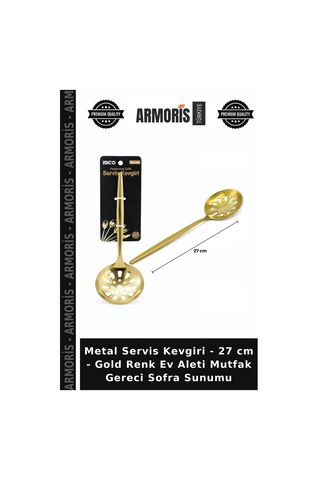Metal Servis Kevgiri - 27 Cm - Gold Renk Ev Aleti Mutfak Gereci Sofra Sunumu Çok Renkli