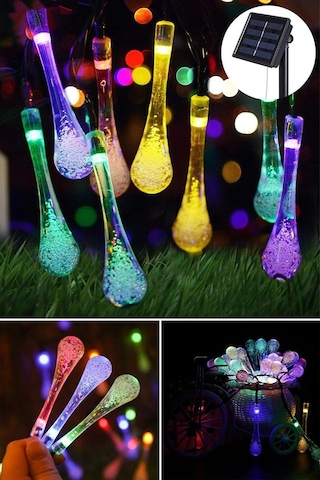 Technojet Solar 50 Ledli Su Damlası Model Rgb Renkli Güneş Enerji Çok Renkli