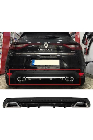 Renault Megane Uyumlu 4 Hb Siyah Difüzör Çiftli Kare Egzoz Görünümlü D Tip Difizör