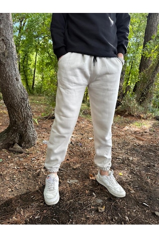 Erkek Ünisex Jogger Eşofman Altı 3 İplik Kalın Kişlık Bej