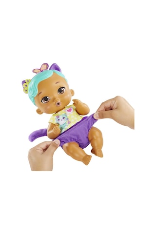 My Garden Baby Yavru Kedi Bebeğimin Bakım Zamanı - Mavi Saçlı Bebek (30 Cm), Tekrar Kullanılabilen Bebek Bezi, Önlüğü, Biberonu ve Aksesuarlarıyla, 3