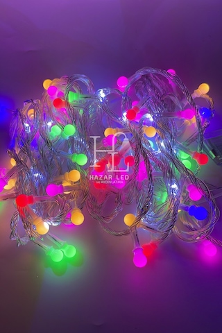 10 Metre Rgb Beyaz Flaş Çakar Top Led Animasyonlu Şeffaf Kablolu Dekoratif Led Işık Yılbaşı Süsü Çok Renkli