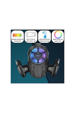 Polham Rgb Işıklı 2si 1 Arada Oyun Tetik Ve Telefon Soğutucu 6000 Rpm Süper Fan, 400mah Batarya, Pubg Ve Call Of Duty Uyumlu