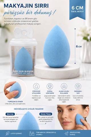 Makyaj Süngeri Mavi Beauty Blender Fondöten Ve Kapatıcı Uygulama Süngeri, 6 Cm