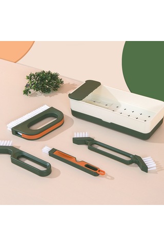 Xiyyadms Yeşil 4'lü Ev Temizlik Fırçası Seti - Boşluk, Pencere, Zemin Temizliği İçin Çift Uçlu Fırçalar Ve Depolama Kutusu Yeşil