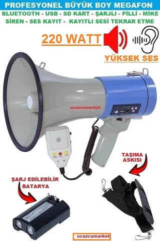 220 Watt Büyük Boy Yüksek Ses Profesyonel Megafon
