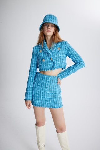 Holly Lolly Tüvit Kumaş Crop Tweed Ceket Mavi