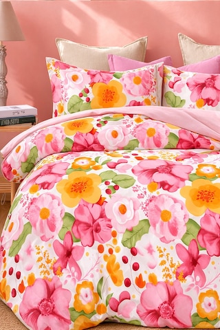 İqon Lastikli Çarşaflı Nevresim Takımı Çift Kişilik Lotus Somon Pembe