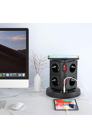 Kablosuz Şarj Destekli 3680w 8'li Kule Priz-wireless Şarj Destekli-1579 1.8 M