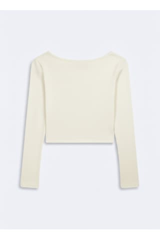 LTB Uzun Kollu Kayık Yaka Crop Krem Sweatshırt Krem