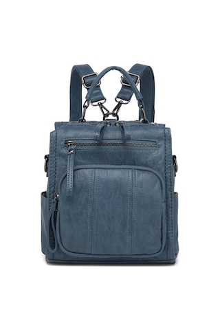 Yıkama Deri Sırt Askılı Kadın Çantası 21k Barcelona 1915 Lacivert