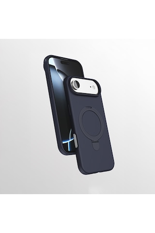 Apple Uyumlu iPhone 17 Air Kılıf M-safe Şarj Özellikli Standlı Zore Samara Kapak Lacivert