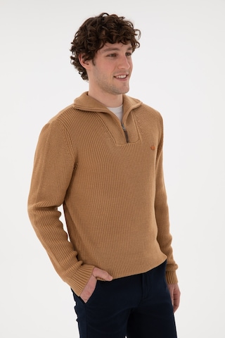U.S. Polo Assn. Erkek Regular Fit Yarım Fermuarlı Camel Kazak 50297047-VR015