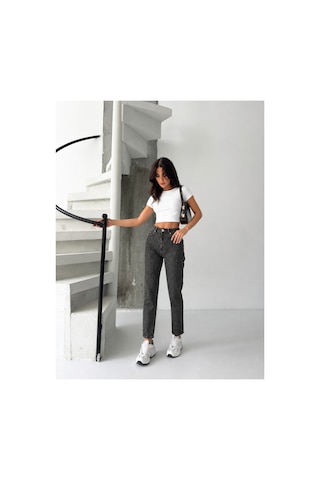 Kene Jeans Kahve Tint Bacak Taşlı Mom Jeans Kahve Tint