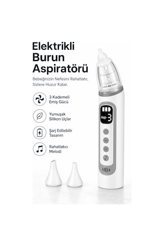 Robeve Auhma Ahb-10 Elektrikli Burun Aspiratörü Usb Şarjlı, 3 Kademeli Emiş Gücü, Dijital Led Ekran, 3 Yumuşak Silikon Uç, Müzikli Nazal Aspiratör, Yenidoğan, Bebek Ve Çocuklar Için Burun Temizleme