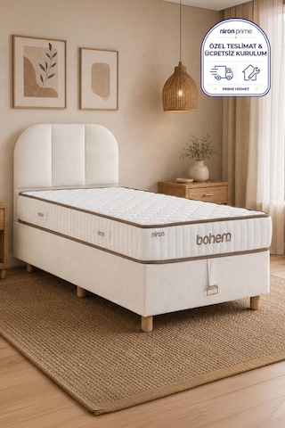 Niron Bohem Nms Klapa 80x180 Cm Tek Kişilik Yatak Baza Başlık Seti - Nms Sert Ortopedik 80 x 180