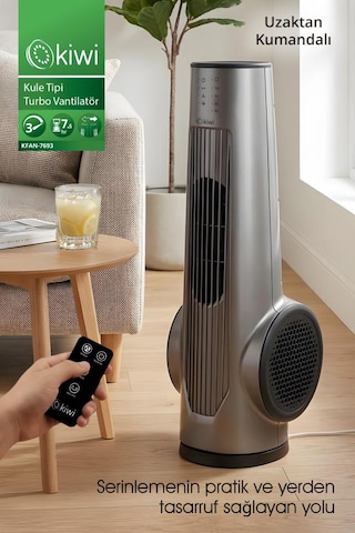 Kiwi Kfan-7693 Kule Tipi Vantilatör Lcd Ekran & 75 Cm & 3 Kademe & Kumandalı & 7.5 Saat Zamanlayıcı