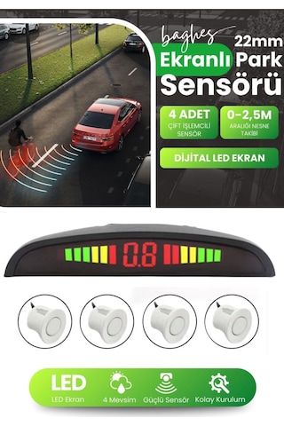 Dijital Ekranlı Sesli Araç Park Sensörü 22 Mm Beyaz Göz, Sesli Uyarı