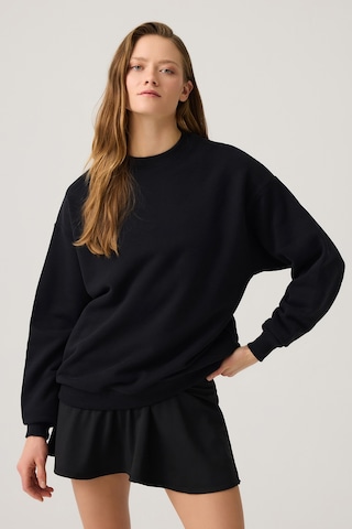 Los Ojos Siyah Geniş Kalıp Bisiklet Yaka Sweatshirt Crew Neck Siyah Siyah