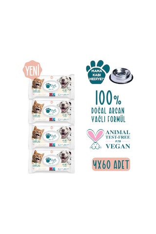 Pet Love Evcil Hayvan Temizleme Mendili Doğal Argan Yağlı 4 x 60 Adet