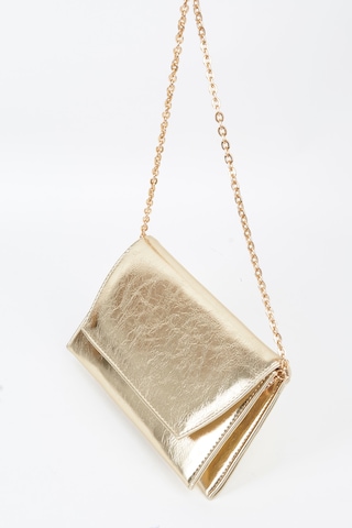 Vivaq Kadın Gold Zarf Tasarım 2 Bölmeli Mini Zincir Askılı Çıt Çıt Kapama Clutch Ve El Çantası