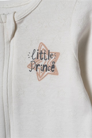 Babycosy Organic Wear %100 Organik Pamuk,ribana Fermuarlı Bebek Tulum Little Prince Baskılı,uzun Kollu,yenidoğan Ve Bebek Ekru