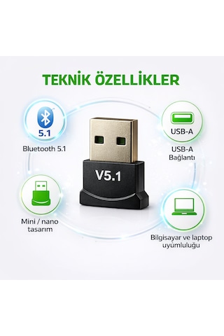 Bluetooth Usb Dongle V5.1 Kablosuz Bağlantı Adaptörü