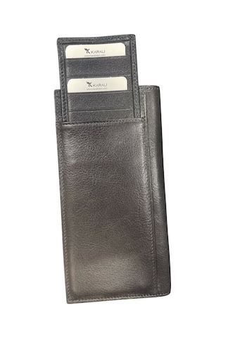 Karalı Deri Hakiki Deri Mıknatıslı Arka Kartlıklı Cüzdan Gri Bc429-9 Gri