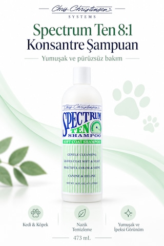 Chris Christensen Sp Ten 8:1 Konsantre Yumuşak Ve Pürüzsüz Köpek Ve Kedi Şampuanı 473 Ml