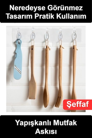 Mutfakaskısı Yapışkanlı Mutfak Askısı Şeffaf Kanca Duvar Askılık Banyo Havlu Kepçe Spatula Düzenley Çok Renkli