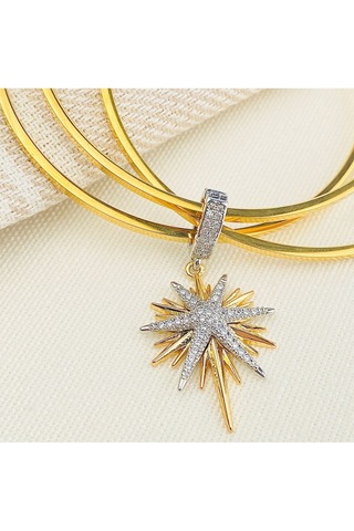 Çelik Ajda Bilezik Charmlı Ajda Bilezik Zirkon Taşlı Kutup Yıldızı Gold Gümüş Gold