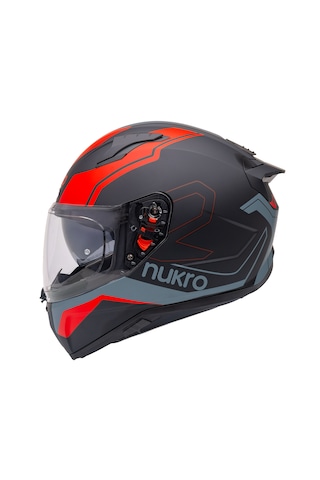 Nukro B-506 Stars Güneş Vizörlü Kapalı Motosiklet Kaskı Siyah - Kırmızı