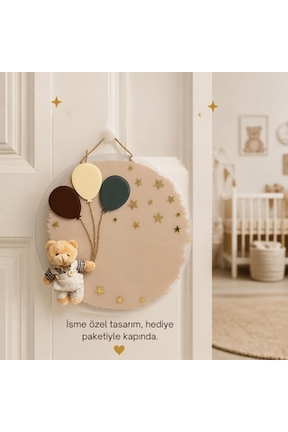 Kişiye Özel İsimli Ayıcıklı Erkek Bebek Kapı Süsü