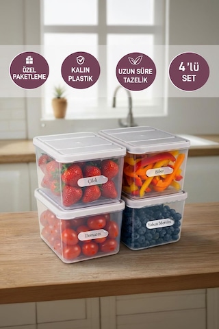 Selka Home 4 Adet Derin 1 Lt. Nora Organizer  Buzdolabı Buzluk Düzenleyici Saklama Kabı
