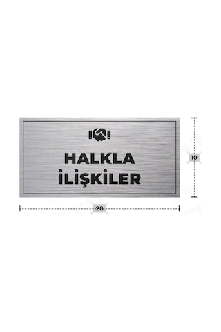 Halkla İlışkıler Yazılı - Metal - Gümüş Renk - Kapı İsimliği - 20x10 Cm