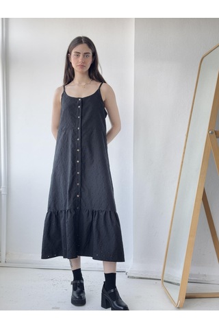 Retrobird Adel Askılı Brode Elbise Kadın Siyah-13847 Siyah