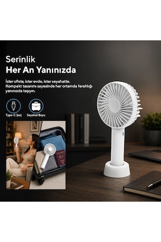 Kumtel Şarj Edilebilir Mini El Vantilatörü Type-c Şarjlı 3 Kademeli 400 Mah Hff-01c