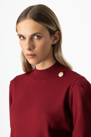 On Minimalist Uzun Kol Yüksek Yaka Kadın Kazak - Crop Kesim Bordo