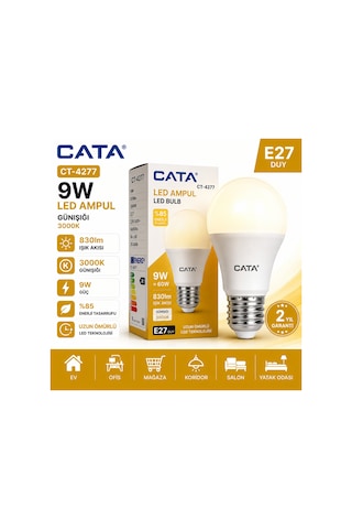 Ct-4277 9w Led Ampul E27 Günışığı 3000k 830lm Tekli Ct-4277 9w Led Ampul E27 Günışığı 3000k 830lm Tekli