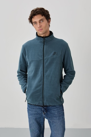 Tommy Life Petrol Yazı Nakışlı Dik Yaka Fermuarlı Standart Kalıp Erkek Sweatshirt Polar - 87992 PETROL