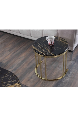 Premium Oval 2+1 Coffee Table Membrane Mdf Orta Sehba Lüx Zarif Tasarım Premium Siyah Gold