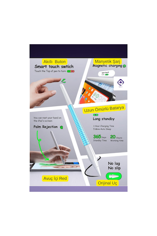 İpad 10.2 İnç 8. Nesil Uyumlu Manyetik Ve Kablosuz Şarj Özellikli 2. Nesil Bluetooth Tablet Kalemi