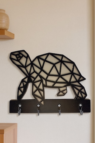 Kaplumbağa Figürlü Duvar Anahtarlık Askısı Siyah - Beyaz