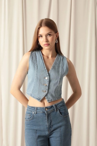 Saklımoda Denim Kumaş Kadın Mavi Kot Yelek Çok Renkli