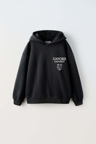 Erkek Çocuk Oxford Modelli Kol Manşetli Pamuk Kapşonlu Sweat Siyah