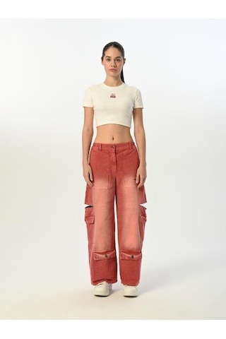 Zekids Kız Çocuk Paçası Cepli Gabardin Pantolon-15520 Pembe