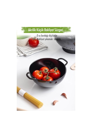 Akrilik Siyah Mini Pirinç Süzgeçi & Bakliyat Süzgeçi 3 Su Bardağı Ölçülü Çok Renkli