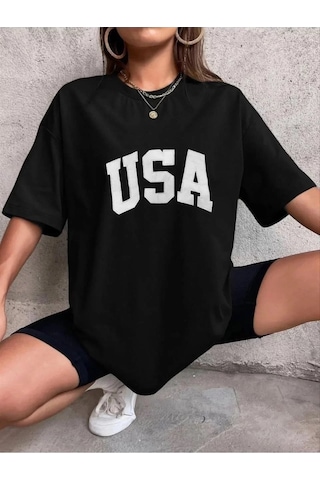 Kadın Nakışlı Oversize T-shirt - Siyah 001 Kadın Nakışlı Oversize T-shirt - Siyah 001