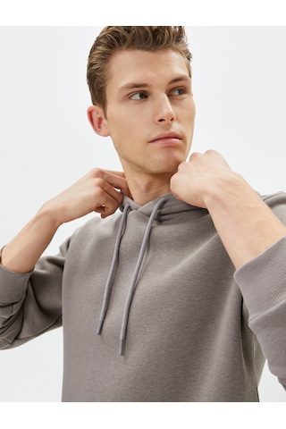 Koton Basic Kapşonlu Sweatshirt Uzun Kollu Ribanalı Gri 4sam70001mk Gri