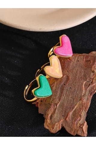 Novahub Rose Şeker Tatlı Y2k Doğal Taş Paslanmaz Çelik Kalp Aşk Açık Halka Ayarlanabilir Gerçek Altın Kaplama Kadınlar İçin Rose Gold Takı Rose Gold